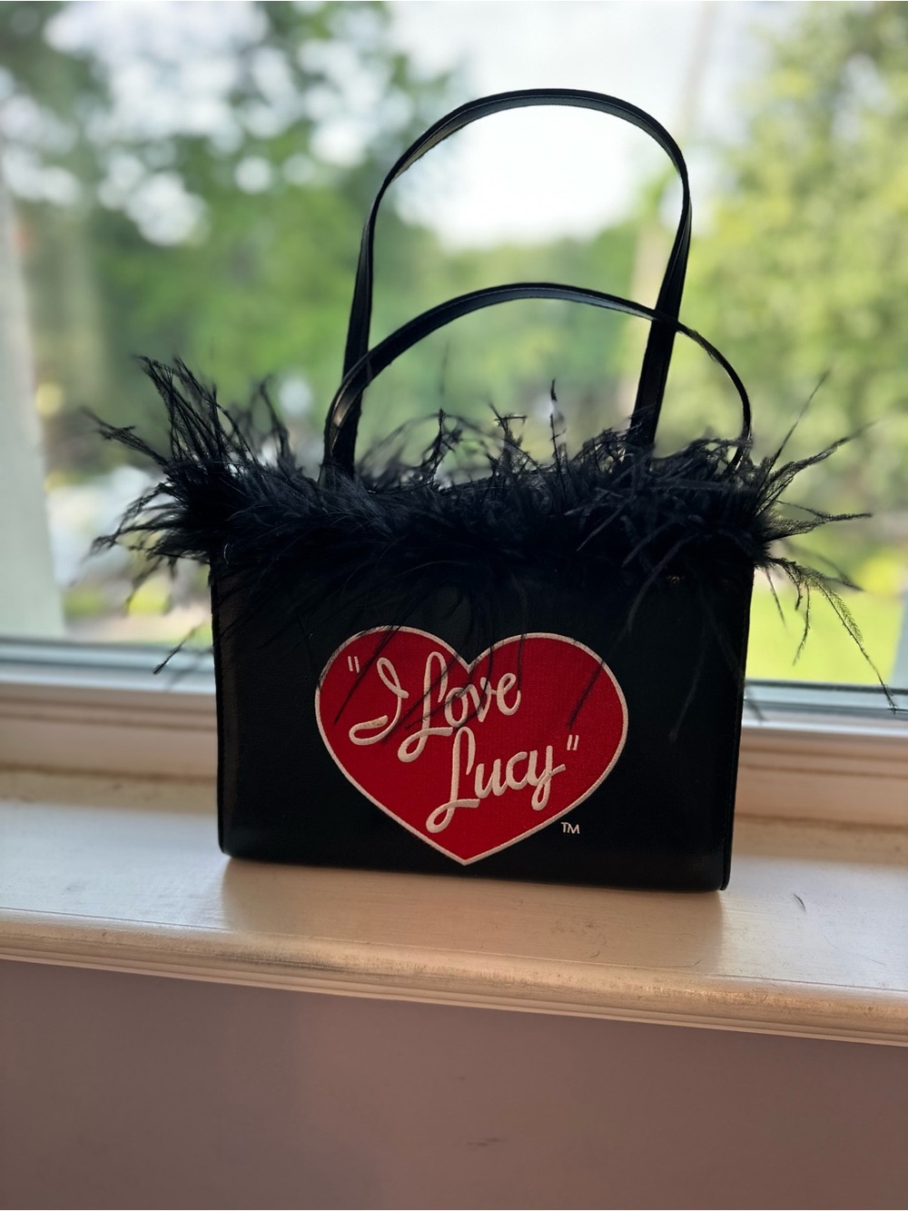 I Love Lucy Black Feather Tote Bag with Red Heart Logo